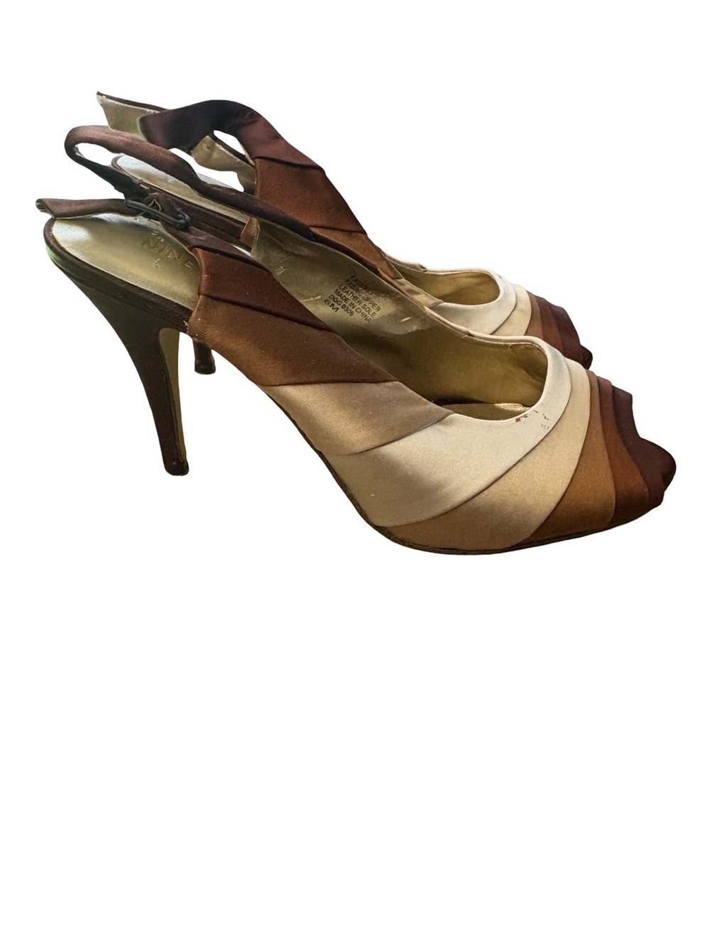 Nine Wesr Multi-Tone Satin Slingback Peep-Toe Heels - size 6